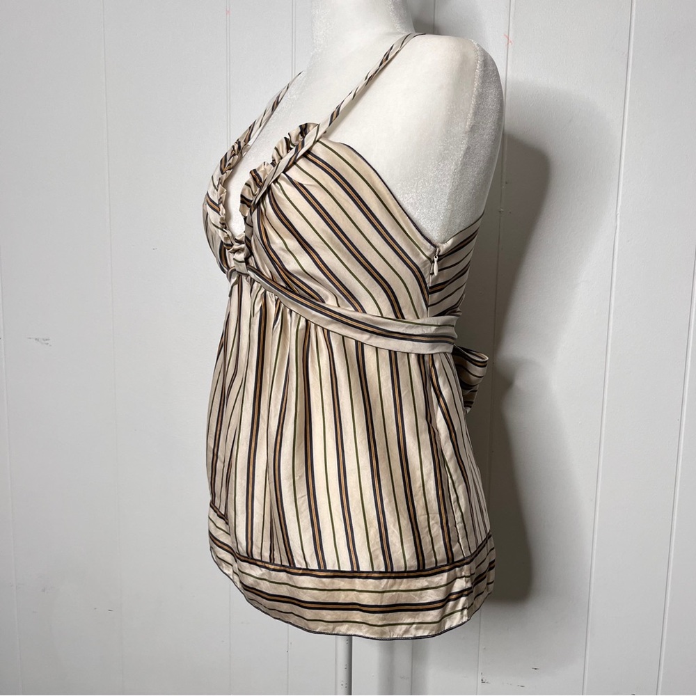 BCBGMaxAzria Cream and Brown Striped Silk Camisole - Picture 4 of 12